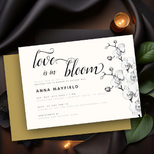 Modern Black White Orchid Love in Bloom Bridal Kaart