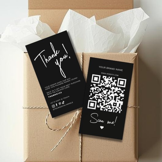 Modern black white order thank you QR code Visitekaartje
