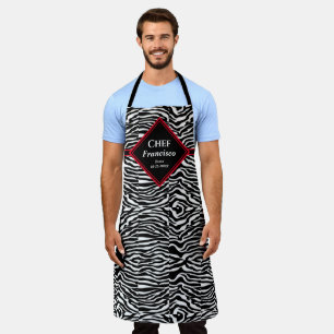 Modern Black White Pattern Red Diamond Chef Schort