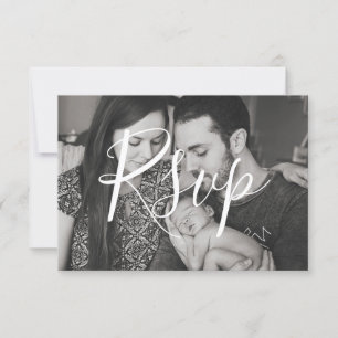 Modern Black & White Photo Family Wedding RSVP Kaartje