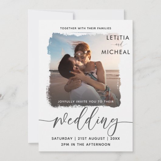 Modern Black & White Photo Template Weddenschap Kaart (Voorkant)