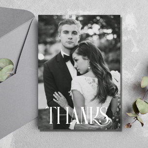 Modern Black White Photo Weddenschap Bedankt kaart