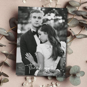 Modern Black White Photo Weddenschap Bedankt kaart