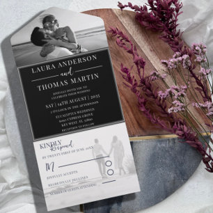 Modern Black & White Photo Wedding All In One Uitnodiging