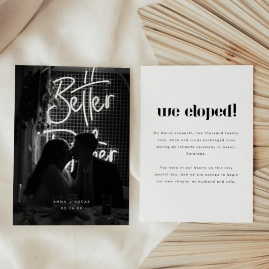 Modern Black & White Photo Wedding Elopement Aankondiging