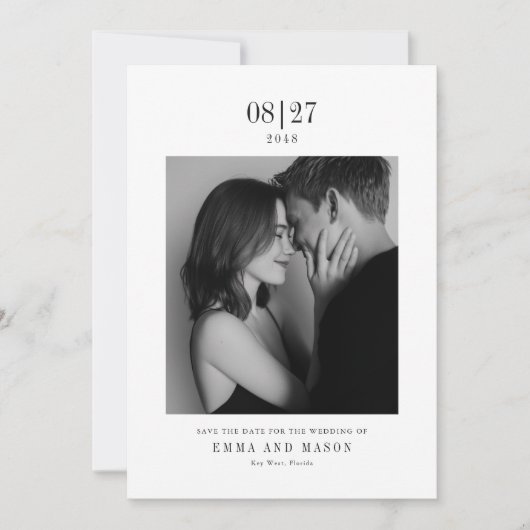 Modern Black & White Photo Wedding Save the Date (Devant)