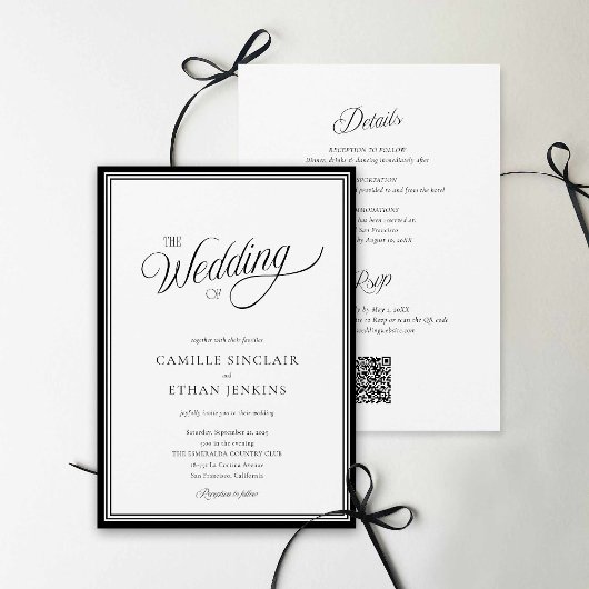 Modern Black & White QR Code All In One Invitation Kaart