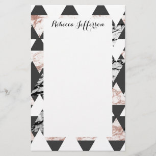 Modern Black White Roos Gold Marble Geo Triangles Briefpapier