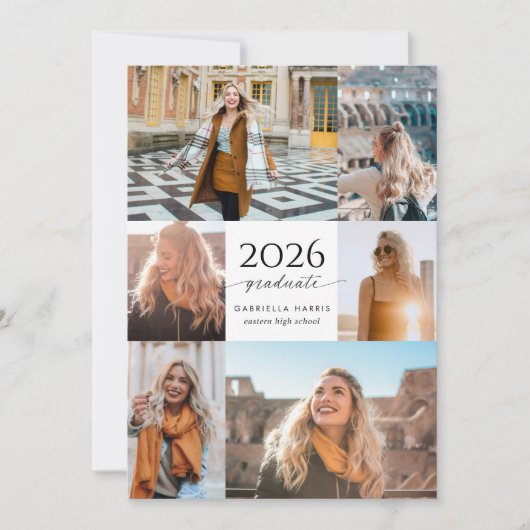 Modern Black + White Script 2026 Graduation Kaart (Voorkant)