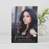 Modern Black White Script 4 Photo Afstuderen Aankondiging (Staand voorkant)