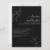 Modern Black White Script Botanical Wedding Invit Kaart (Voorkant)
