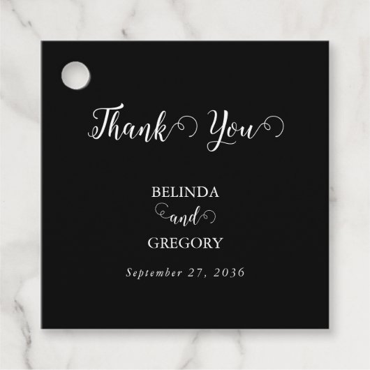 Modern Black & White Script Couple Photo Wedding Bedankjes Labels (Voorkant)