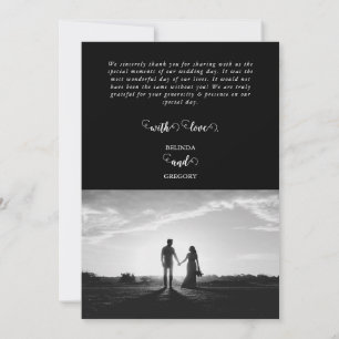 Modern Black & White Script Couple Photo Wedding Bedankkaart