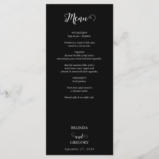 Modern Black & White Script Couple Photo Wedding Menu (Voorkant)