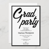 Modern Black White Script Graduation Party Kaart (Voorkant / Achterkant)