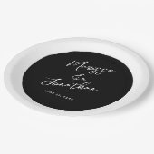 Modern Black White Script Stripe Weddenschap Papieren Bordje (Gekanteld)