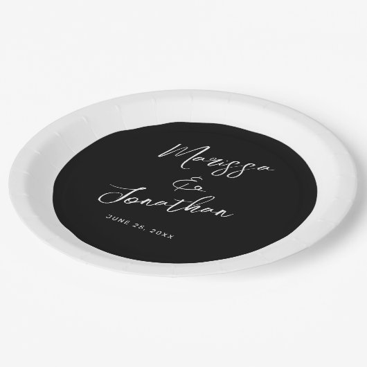 Modern Black White Script Stripe Weddenschap Papieren Bordje (Gekanteld)