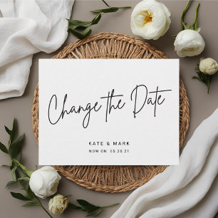 Modern Black White Script Wedding verander de datu Briefkaart