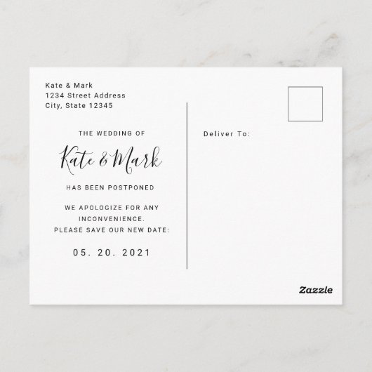 Modern Black White Script Wedding verander de datu Briefkaart (Achterkant)
