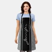 Modern Black White Silver Glitter, gepersonaliseer Schort (Gedragen)