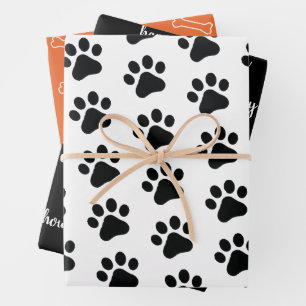 Modern Black White Sinaasappel Dog Thmed Halloween Inpakpapier Vel