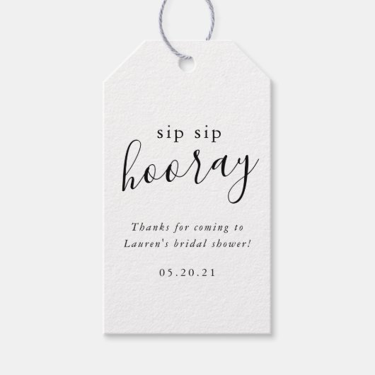 Modern Black White Sip Sip Hooray Vrijgezellenfees Cadeaulabel (Voorkant)