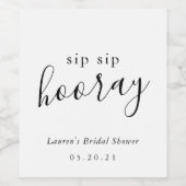 Modern Black White Sip Sip Hooray Vrijgezellenfees Wijn Etiket (Enkel label)