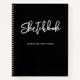Modern Black White Sketchbook - Aangepaste naam Notitieboek