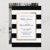 Modern Black White Stripe Script Roos Gold Photo Kaart (Voorkant / Achterkant)