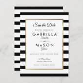 Modern Black White Stripe Wedding Save the Date Briefkaart (Voorkant / Achterkant)