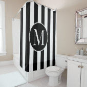Modern Black White Stripes Elegant Monogram Douchegordijn (In situ)