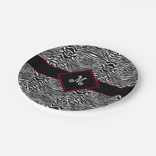 Modern Black White Stripes Pattern Monogram Custom Papieren Bordje (Gekanteld)