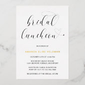 Modern Black White Typography Bridal Luncheon Gold Folie Uitnodiging (Voorkant)