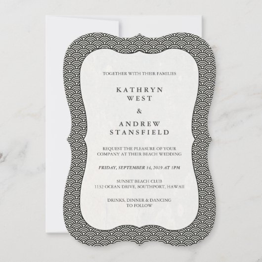Modern Black+White Wave Pattern Weddenschap Kaart (Voorkant)