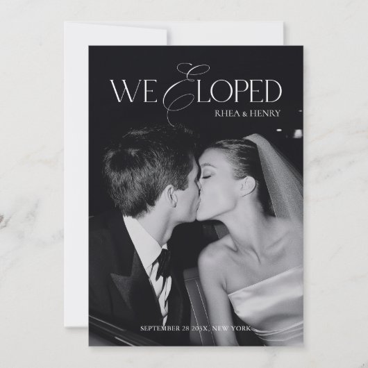Modern Black & White We Eloped Wedding Aankondiging (Voorkant)