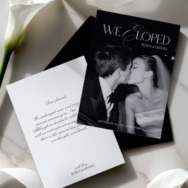 Modern Black & White We Eloped Wedding Aankondiging