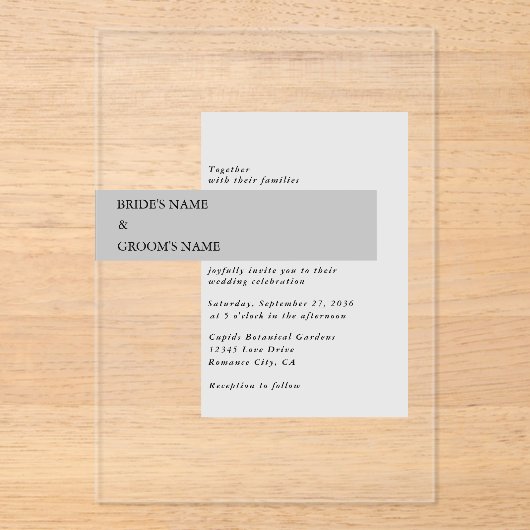 Modern Black & White Wedding Acryl Uitnodigingen (Voorkant)