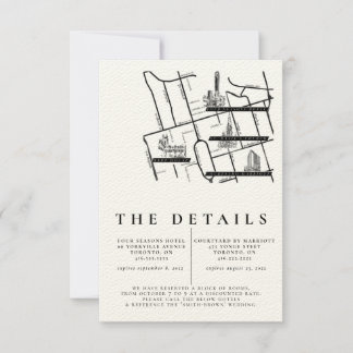 Modern Black White Wedding Details Invitation Map RSVP Kaartje