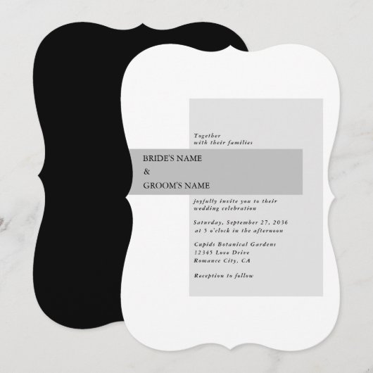 Modern Black & White Wedding Kaart (Voorkant / Achterkant)