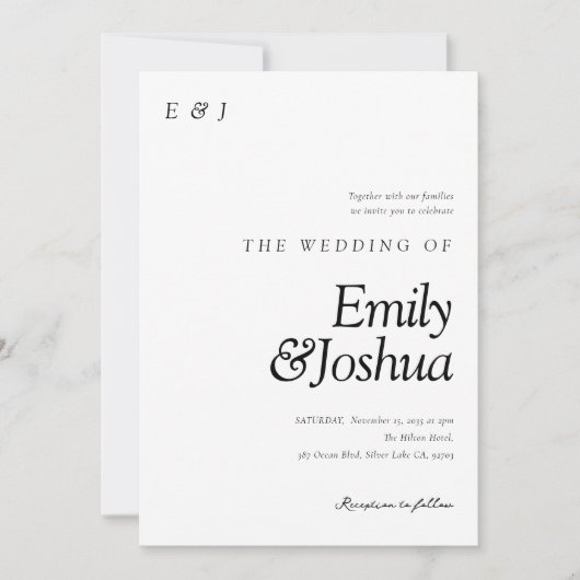 Modern Black & White Wedding Kaart (Voorkant)