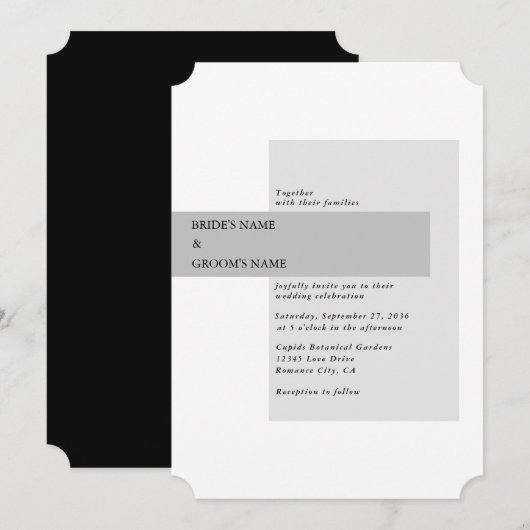 Modern Black & White Wedding Kaart (Voorkant / Achterkant)