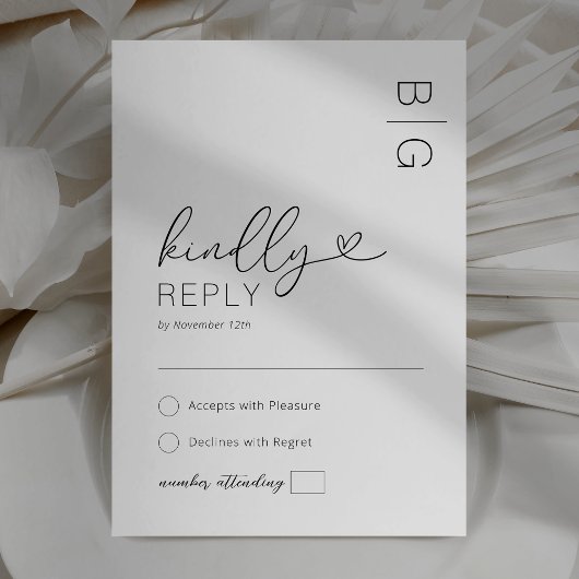 Modern Black White Wedding RSVP Kaart