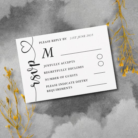 Modern Black & White Wedding RSVP Kaartje