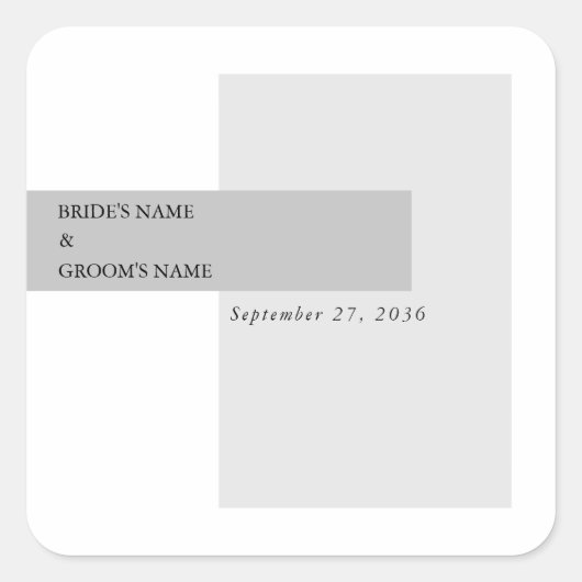 Modern Black & White Wedding Vierkante Sticker (Voorkant)