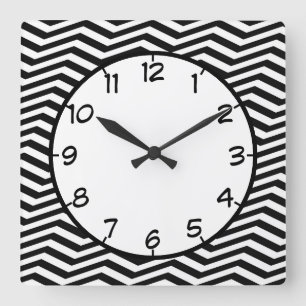Modern Black White Zig Zag Chevron Stripe Pattern Vierkante Klok