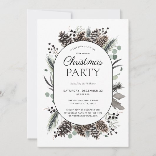 Modern Black Winter Pinecone kerstfeest Kaart (Voorkant)