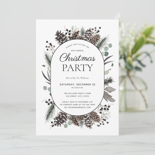 Modern Black Winter Pinecone kerstfeest Kaart (Staand voorkant)