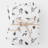 Modern Black Winter Pinecone Waterverf Inpakpapier Vel (In situ)