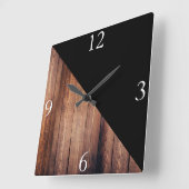 Modern Black & Wood Planks Vierkante Klok (Hoek)