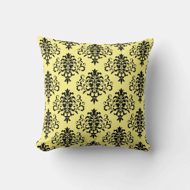 Modern Black Yellow Damask Pattern Kussen (Voorkant)